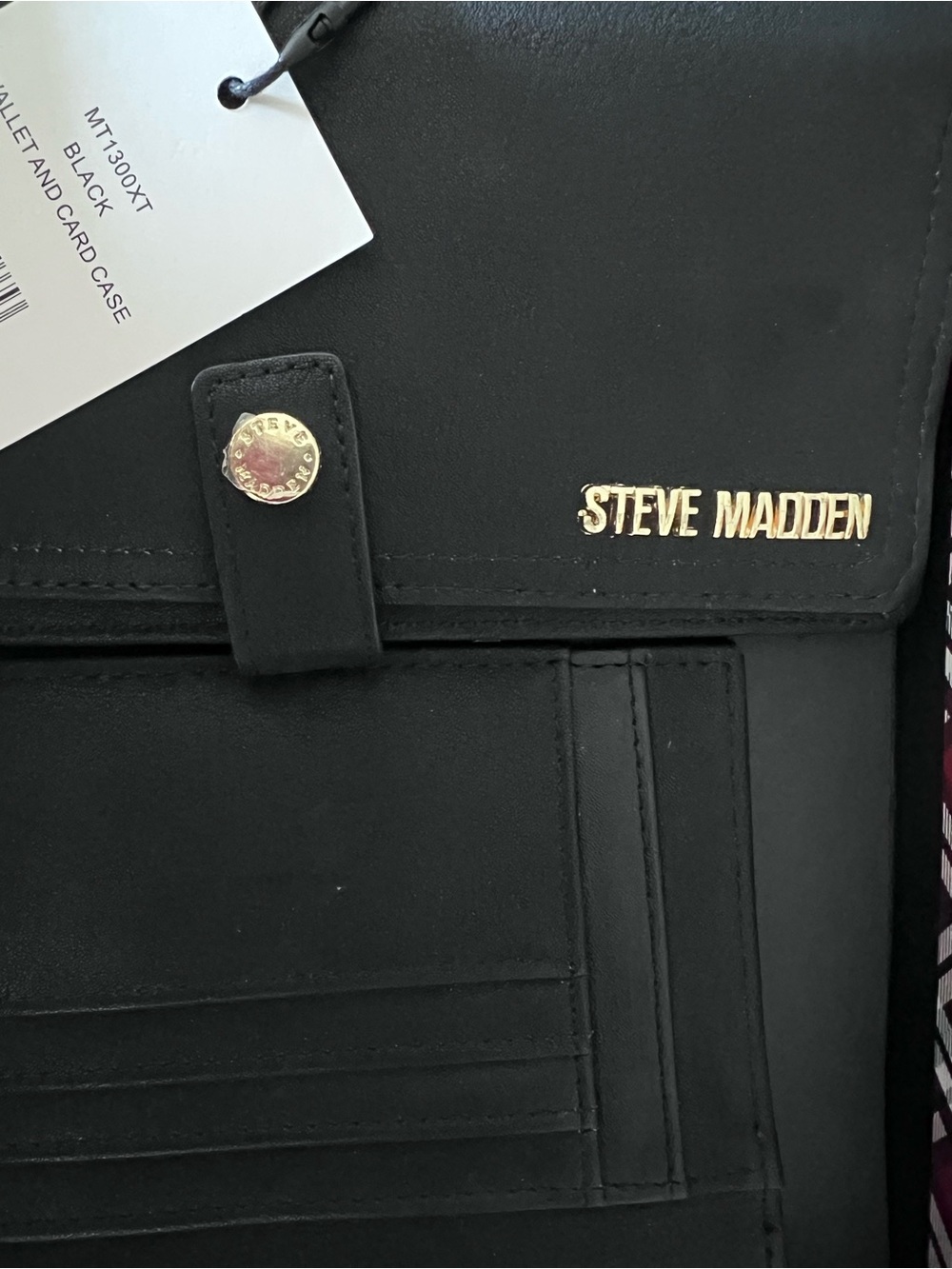 Steve Madden Black Wallet and Card Case with Gold Logo and Snap - Picture 3 of 4
